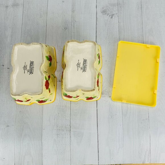 Temptations Ovenware Tara Yellow Red ROSE Stoneware 1Qt Retangle Bakers Set 2 - Picture 8 of 10